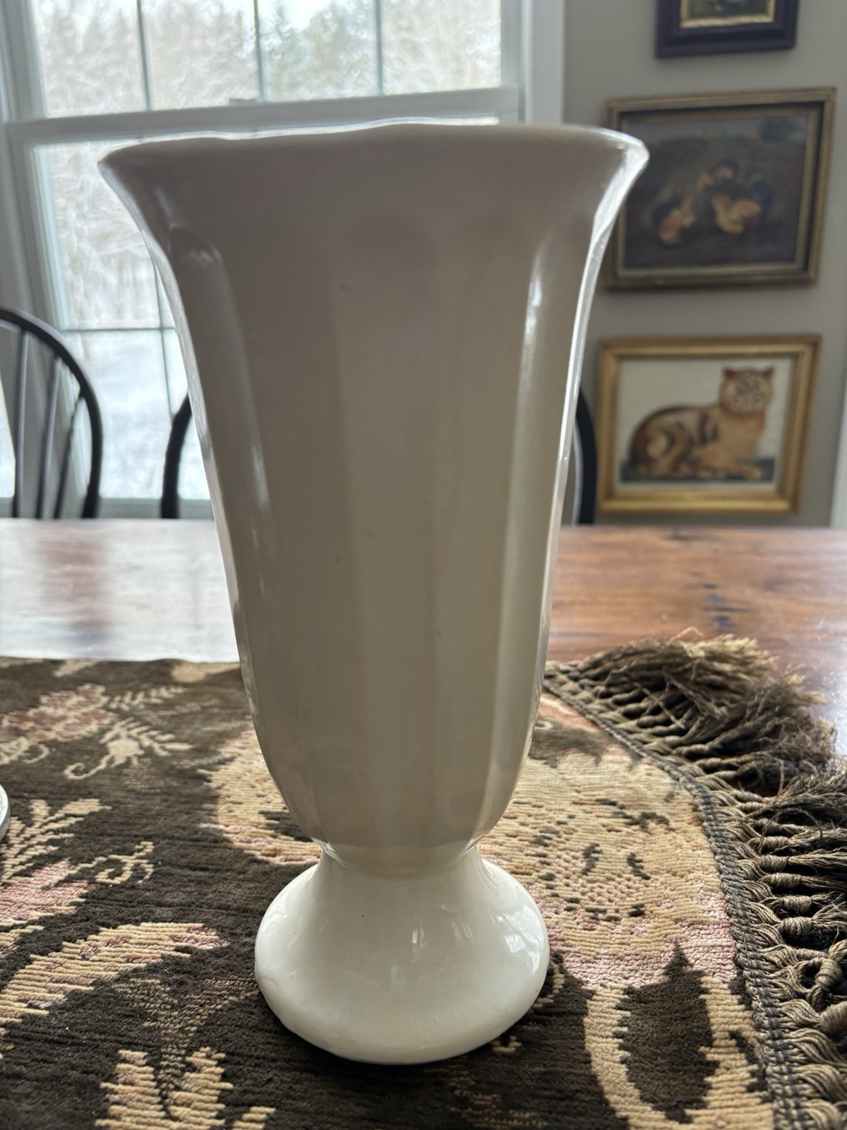 Vintage Ungemach Pottery USA Tall Off-White Fluted Vase 9.5" t x 5.25" d MCM thumbnail 8