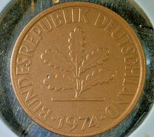 WORLD COIN SALE--1974-D   GERMANY  2 PFENNIG--COPPER PLATED STEEL COIN-KM# 106a