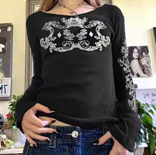 Women s Black S Cotton Knit Long Sleeve Scoop...