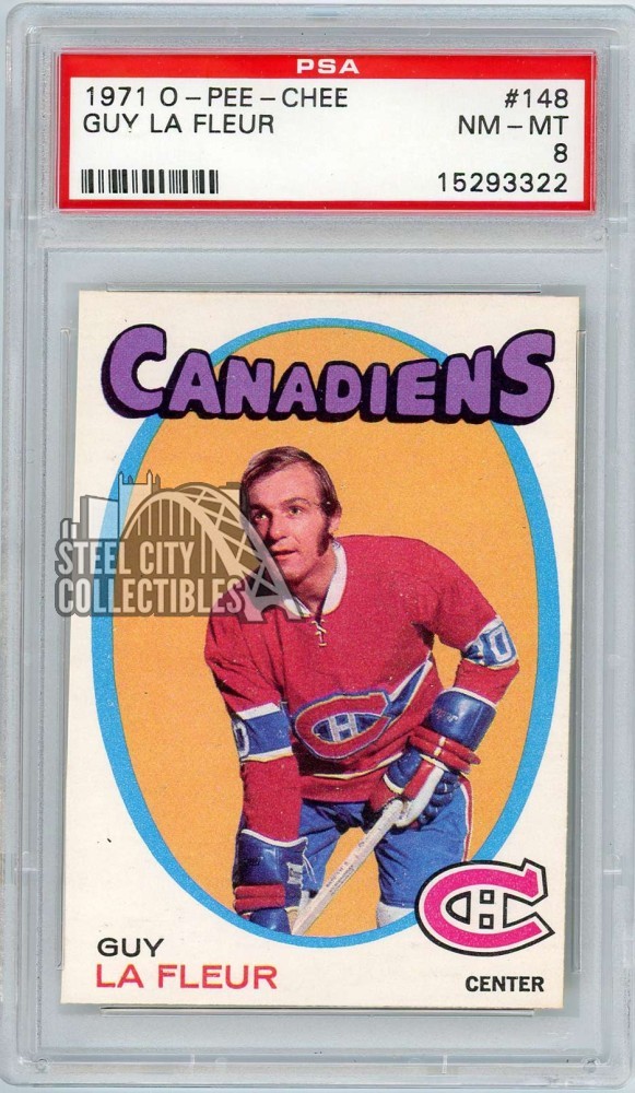 Guy Lafleur 1971-72 O-Pee-Chee Hockey Rookie Card #148 PSA 8