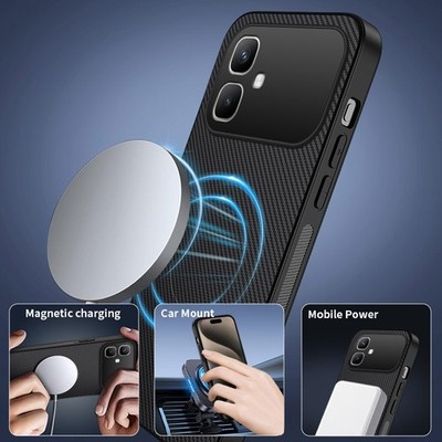 For Infinix Smart 20, Luxury Business Carbon Fiber Magnetic Rubber Cover Case