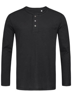 STEDMAN T-Shirt SHAWN HENLEY LONG SLEEVE Herren Knöpfe Langarm BLACK OPAL