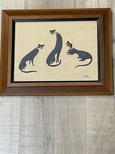Rare Margaret Layton 1960s Black Cat Serigraph Set of 3 Signed + Framed Gift - Picture 4 of 17