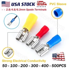 50/500Pc Insulated Female Spade Crimp Connectors Quick Disconnect Wire Terminals