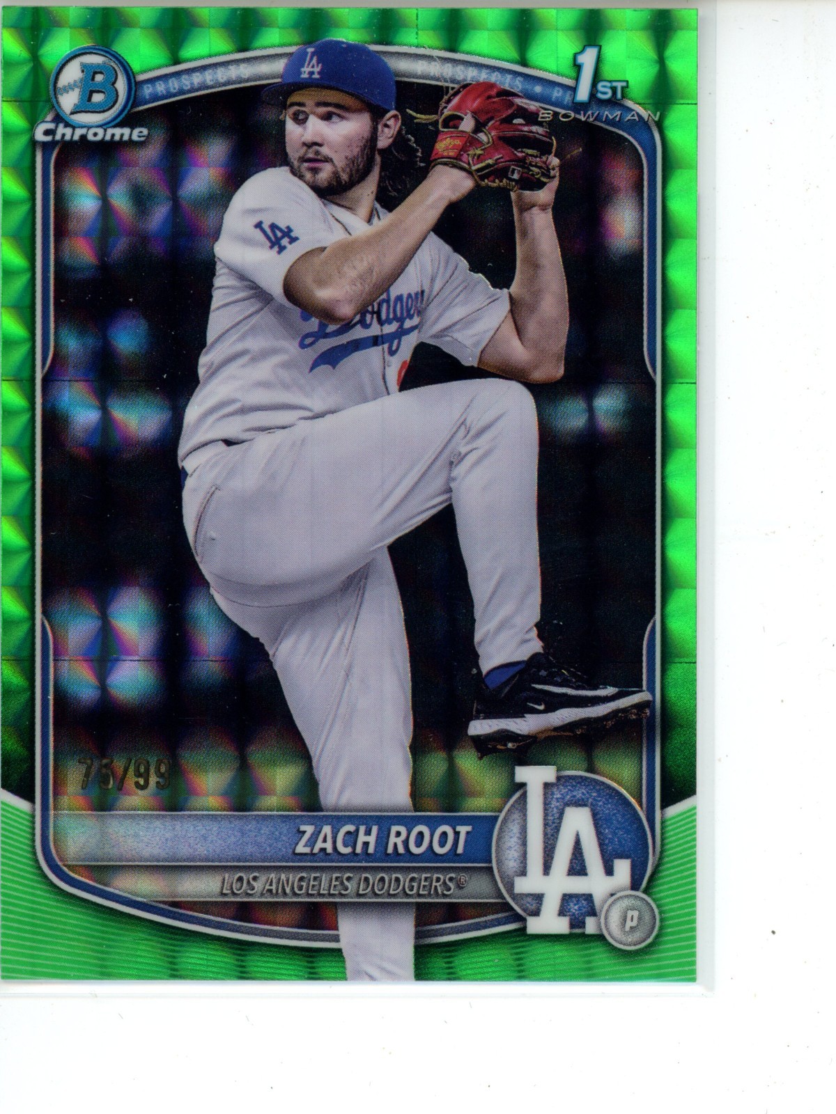 2025 Bowman Chrome Draft Green Geometric Refractors BDC-22 Zach Root 1st /99
