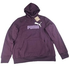 PUMA Essentials Logo Pullover Hoodie Womens Size L Casual Outerwear Purple NWT