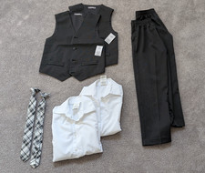 2 Boys Suits: Size 8 Grey Vest Pants White Dress Shirts Plaid Tie Van Heusen