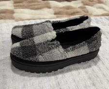 TOMS Fuzzy Black and Gray Checkered Platform Slip-Ons