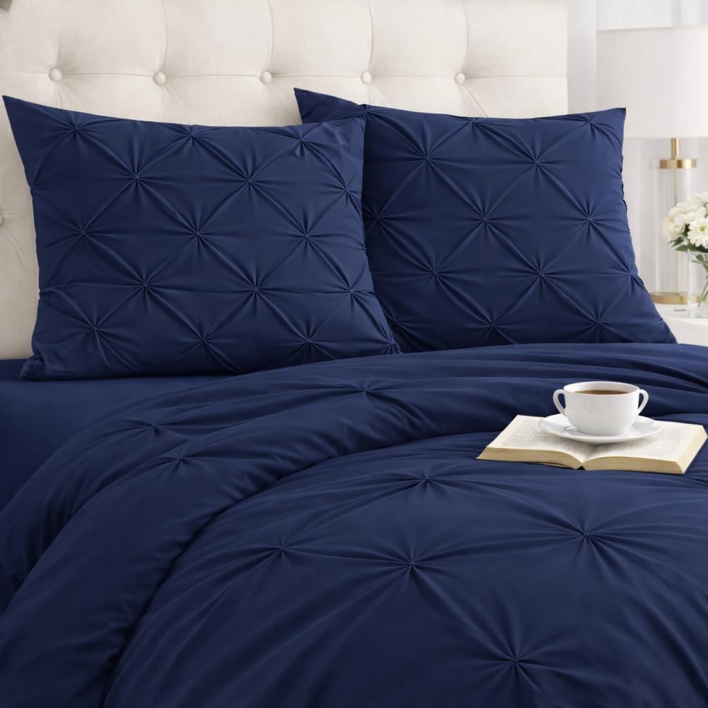 20X40 Navy Blue Pinch Pleated Pillow Shams Set of 2, Zipper 