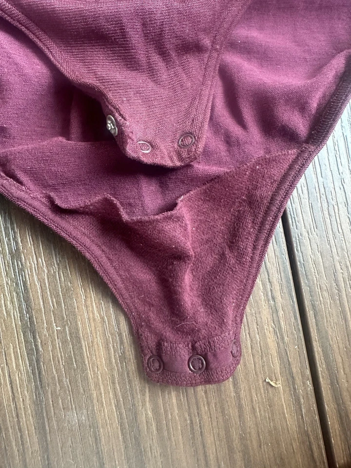 Wolford Vintage Bodysuit Maroon Color With Black Collar Size Large - Image 3 of 4
