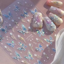 5D Embossed Blue Butterfly Nail Art Stickers with 5D Embossed Nail Stickers-8
