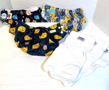 3 Reusable Cloth Diapers E.L.F., Alva Baby & Wegreeco w/Cutie Bootie Pad Inserts
