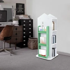 360° Rotating Bookshelf 4-Tier Bookcase Storage Shelf /Freestanding Display Rack