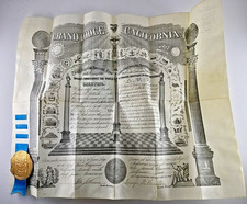 Rare Antique Freemason Certificate Grand Lodg...