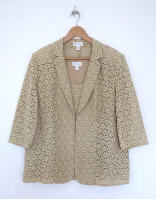 Damen Set ''Peter Hahn'', Gr 44, Spitze, Jacke+Top, beige Baumwolle, elegant