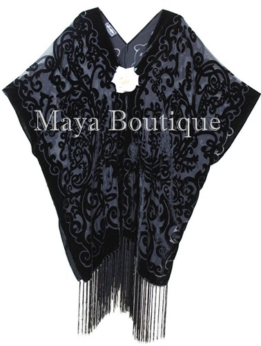 Art Nouveau Black Caftan Kimono Duster Burnout Velvet Maya Matazaro Made in USA - Picture 4 of 10
