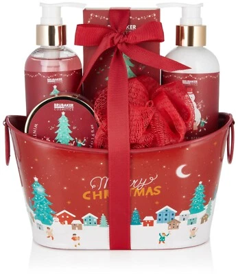 BRUBAKER 6-tlg Körperpflege Geschenkset Beeren Duft Bade-Set Weihnachten + Wanne
