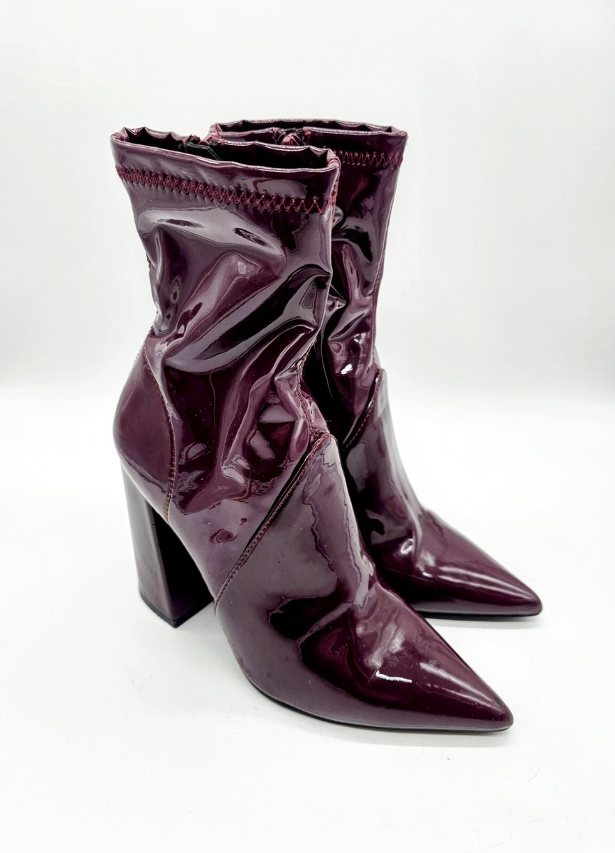 Steve Madden Slade Burgundy Red Patent Faux Leather Pointed Toes Booties SZ 
