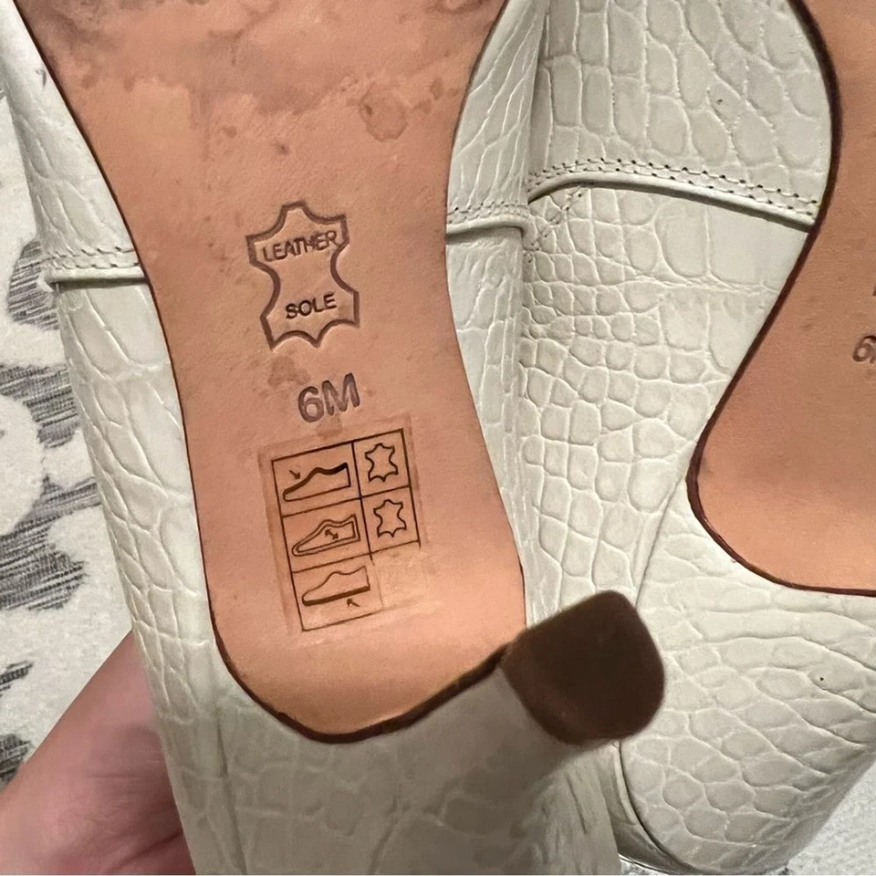 Tory Burch Georgina Croc Embossed White Patent Leather Pointy Toe Ankle Booties - Image 4 of 4