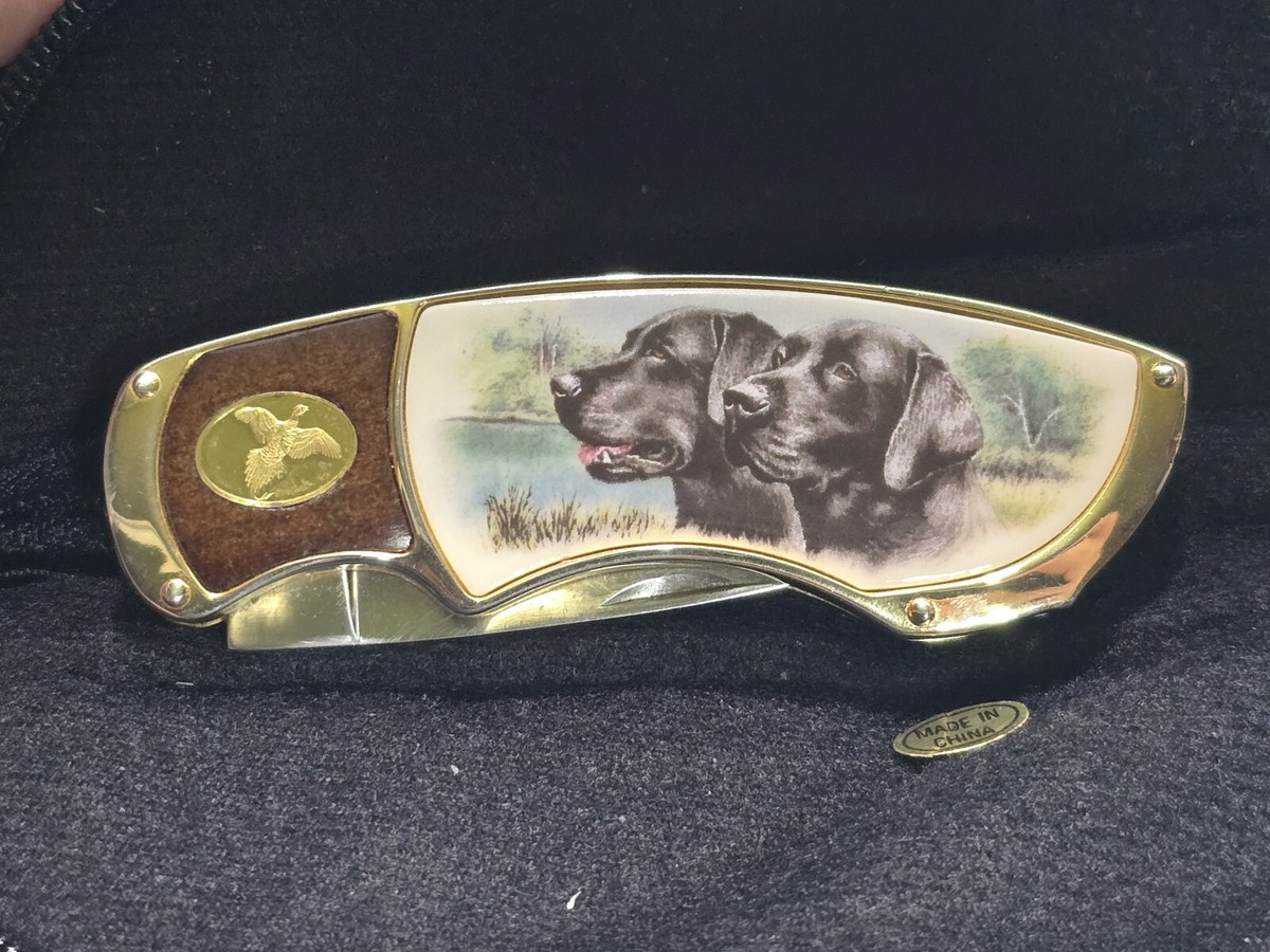 Franklin Mint Knife In Zipper Pouch Collector Black Labrador
