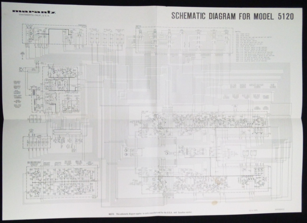 VTG 1975 MARANTZ MODEL 5120 SCHEMATIC DIAGRAM FOLDOUT ADVERTISING BROCHURE F