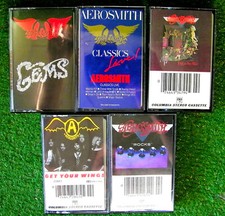 AEROSMITH CASSETTE TAPE LOT OF 5 ALBUMS GEMS TOYS IN THE ATTIC ROCKS WINGS -MINT
