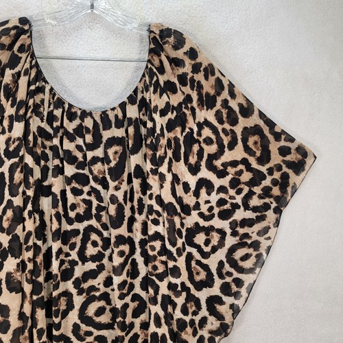 Camicetta tunica slim Y2K stampa leopardata chiffon pipistrello floreale da donna taglia L - Foto 18 di 23