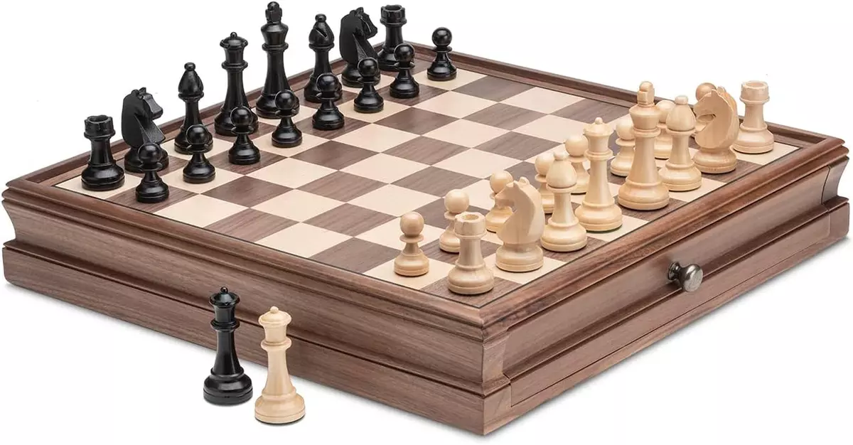  A&A Premium Triple Weighted Staunton Wooden Chess Pieces w/ 2  Extra Queen - King Height 3 / 7.6cm : Toys & Games