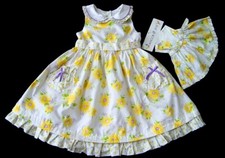 NEW Girl's Yellow White Floral Easter Fancy Party Dress  Matching Doll Dress 4