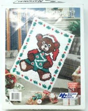1988 National Yarn Crafts Latch Hook Kit Rug XR67 Holiday Bear Made in USA