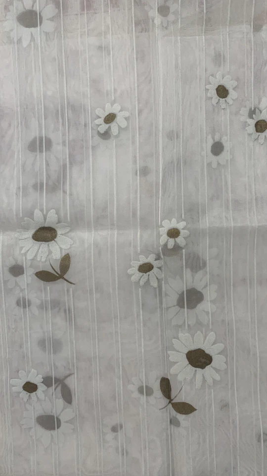 "Tela de organza vintage años 70 blanca con rayas de fieltro y margaritas 72x44""" Foto 3 de 4