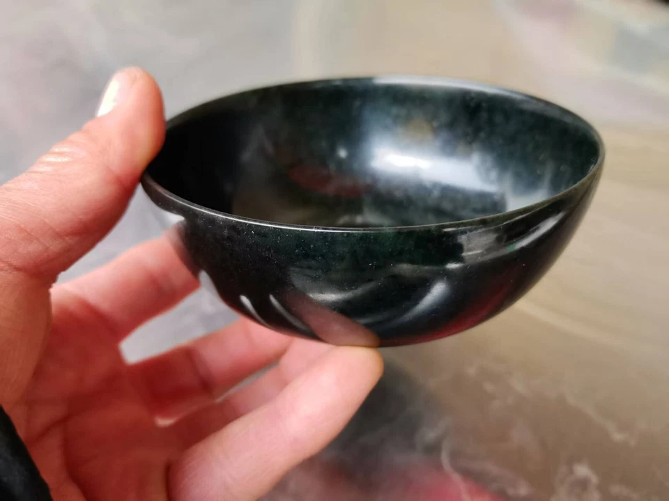 Китайская резьба по нефриту ручной работы, круглый край натуральная темная нефритовая чаша - Изображение 4 из 4