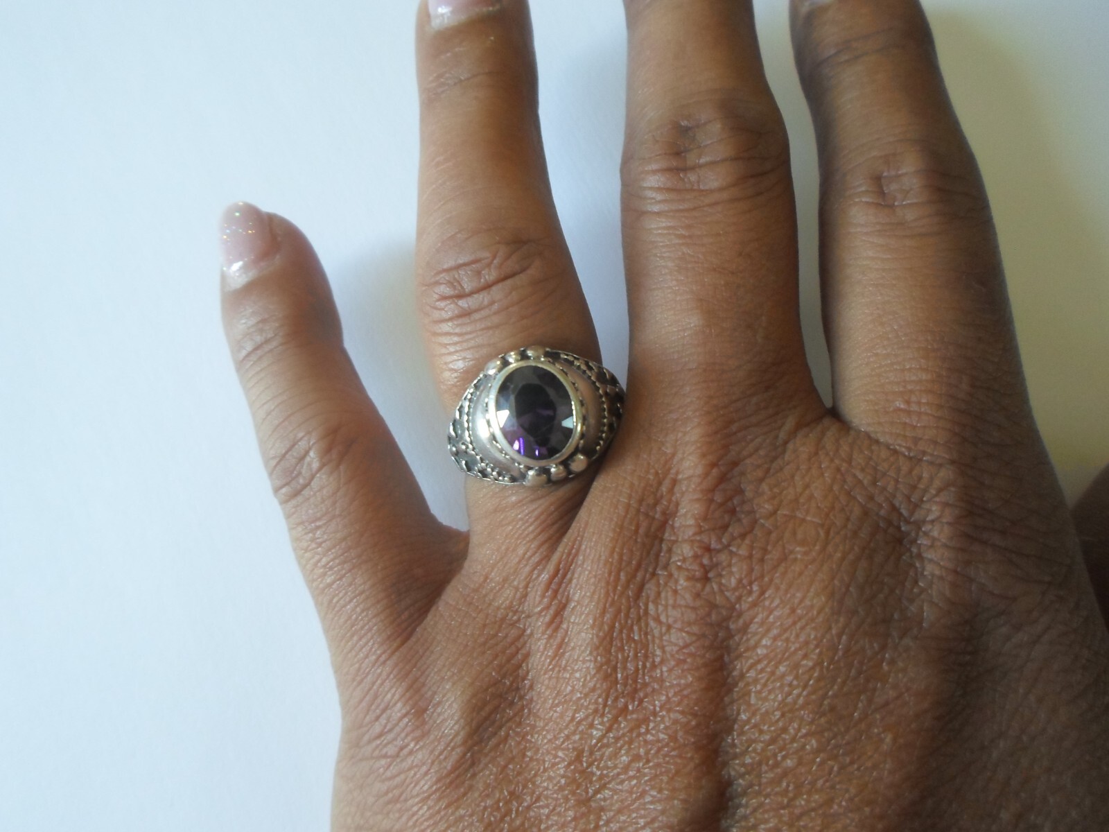 solid silver ring, purple cabochon, size 56 - image 5