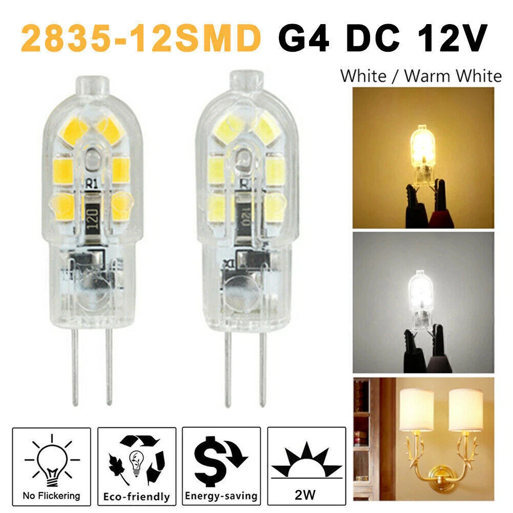 10 20Pcs G4 20W 2835 SMD Bi pin 12 LED Lamp Light Bulb DC 12V 6000K White Warm