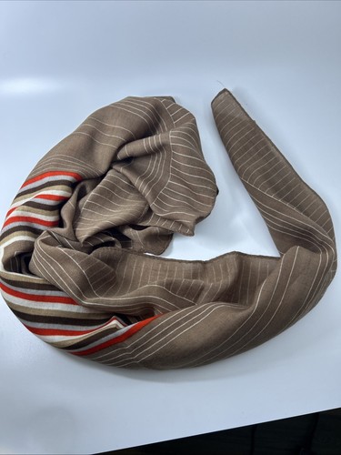 Vintage Bill Blass Brown Striped Wool Square Scarf Shawl Large Orange Autumn - Picture 13 of 15