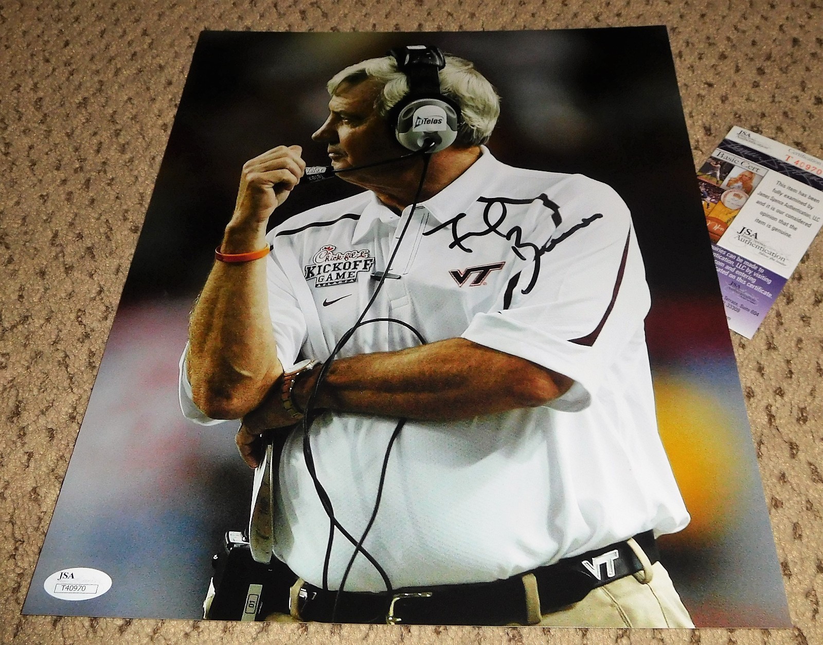 FRANK BEAMER SIGNED 11X14 PHOTO AUTOGRAPH JSA VIRGINIA TECH FOOTBALL VT HOKIES 
