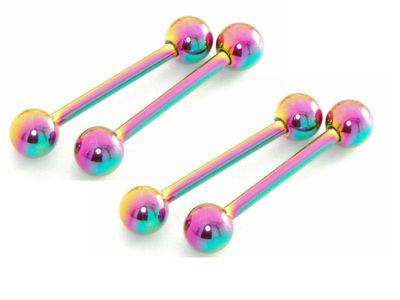 4 Pc 14g 5/8'' Length 6 mm Balls Rainbow Titanium Tongue Ring, Nipple barbells