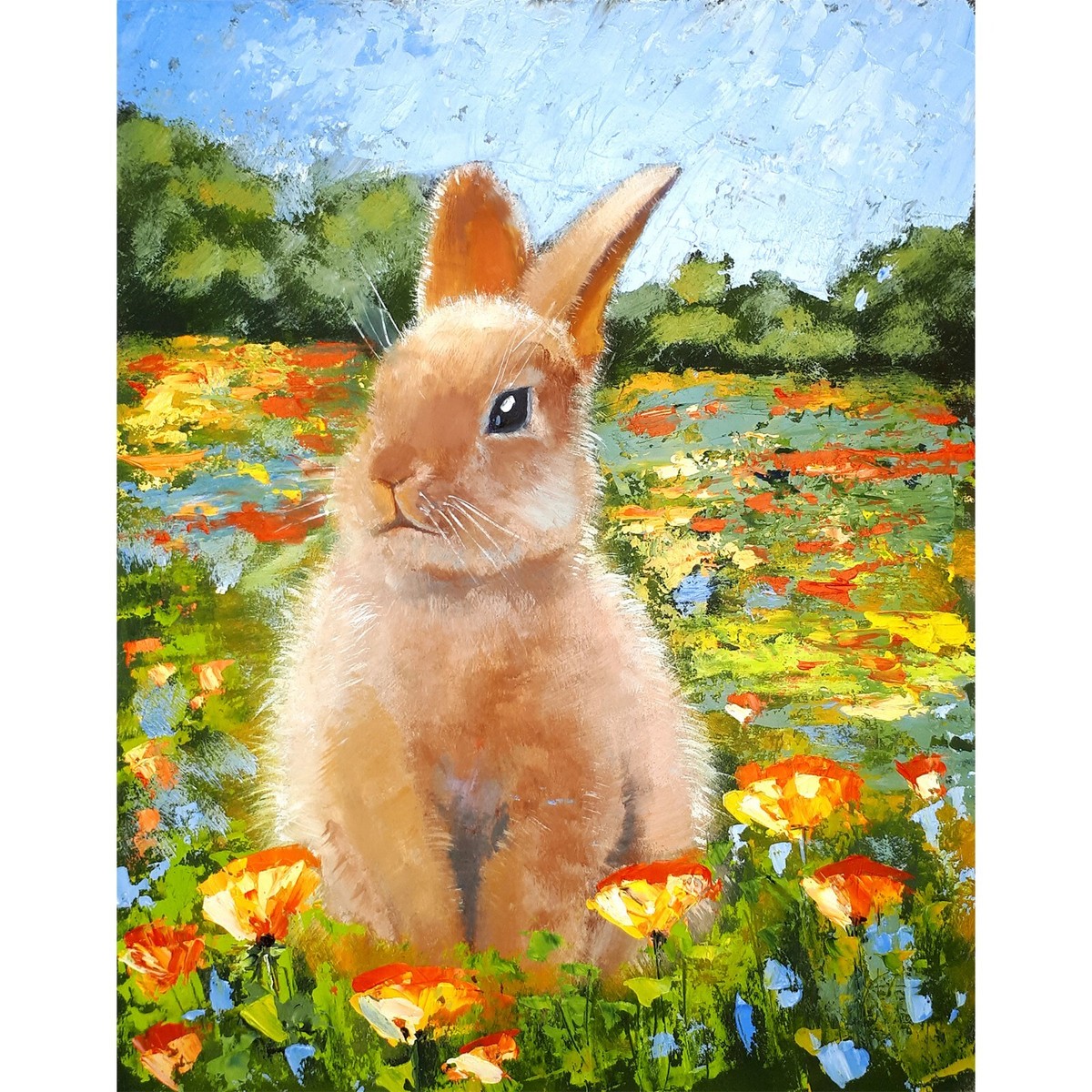 Bunny Painting Animal Original Art Hare Artwork Rabbit Wall Art 14