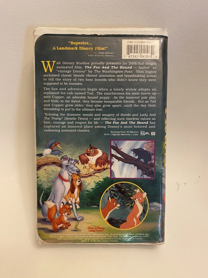 The Fox and the Hound VHS 2041 Black Diamond Walt Disney Original Classic 1994 - Image 3 of 4