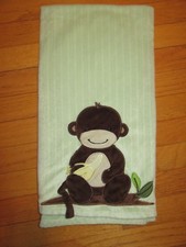 Lambs  Ivy Green Baby Blanket with Brown monkey Eating Banana