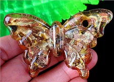 60x39x12mm Brown Gold Foil Lampwork Glass Butterfly Pendant Bead AD66933