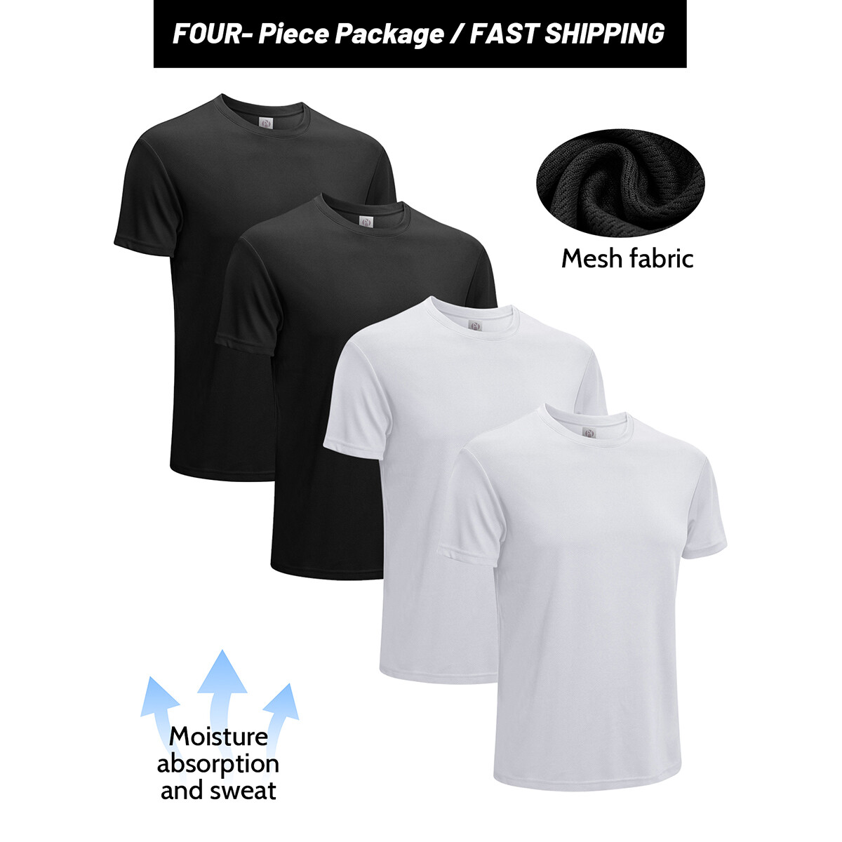 4 Pack Men's Quick Dry Shirts Workout Gym Tee Fitness Short Sleeve Running Cool