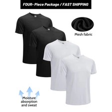 4 Pack Men's Quick Dry Shirts Workout Gym Tee Fitness Short Sleeve Running Cool