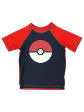 Pokemon Boys Blue Red Poke Ball Rash Guard Swim Shirt X-Small