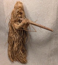 Vintage Primitive Folk Art Handmade 10" Ghillie Suit Doll Blow Dart 250349