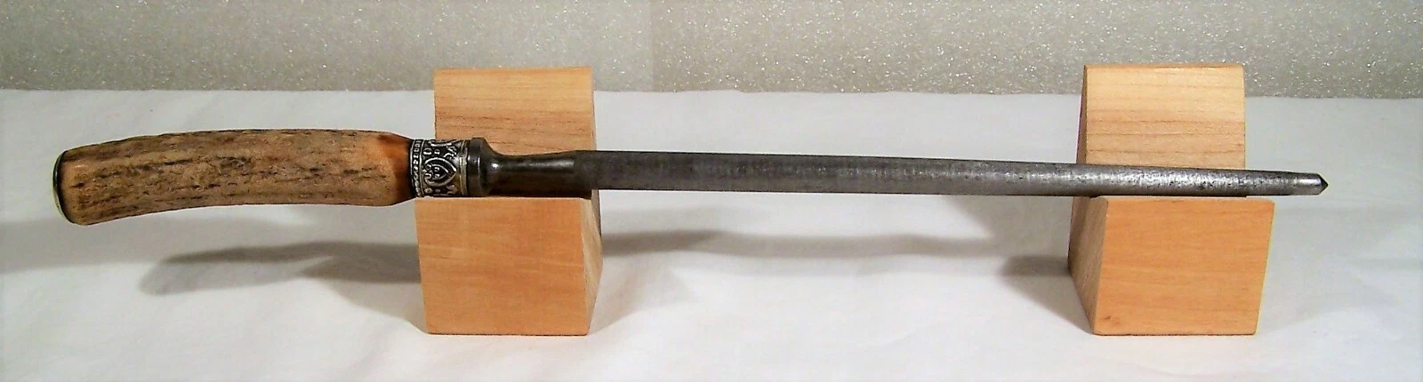 Honing Steel Rod Bone Antler Handle 14" Knife Sharpener Rustic Vintage