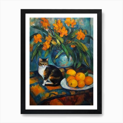 Flower Vase Paradise With A Cat 3 I Framed Wall Art Poster Canvas Print Picture