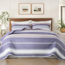 King Size Quilt Set - Reversible Purple Quilt King Size with 2 Pillow Shams, ...