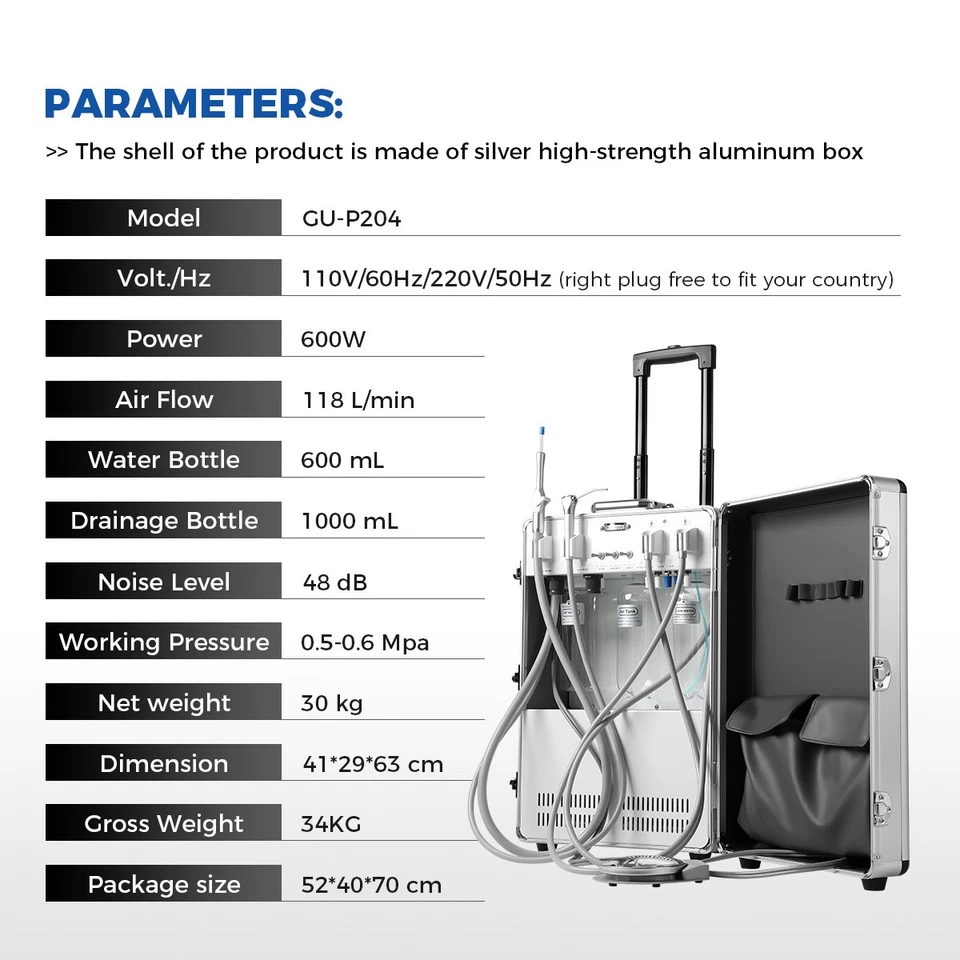 Unidad dental portátil entrega con compresor de aire incorporado sistema de succión de agua Foto 3 de 4