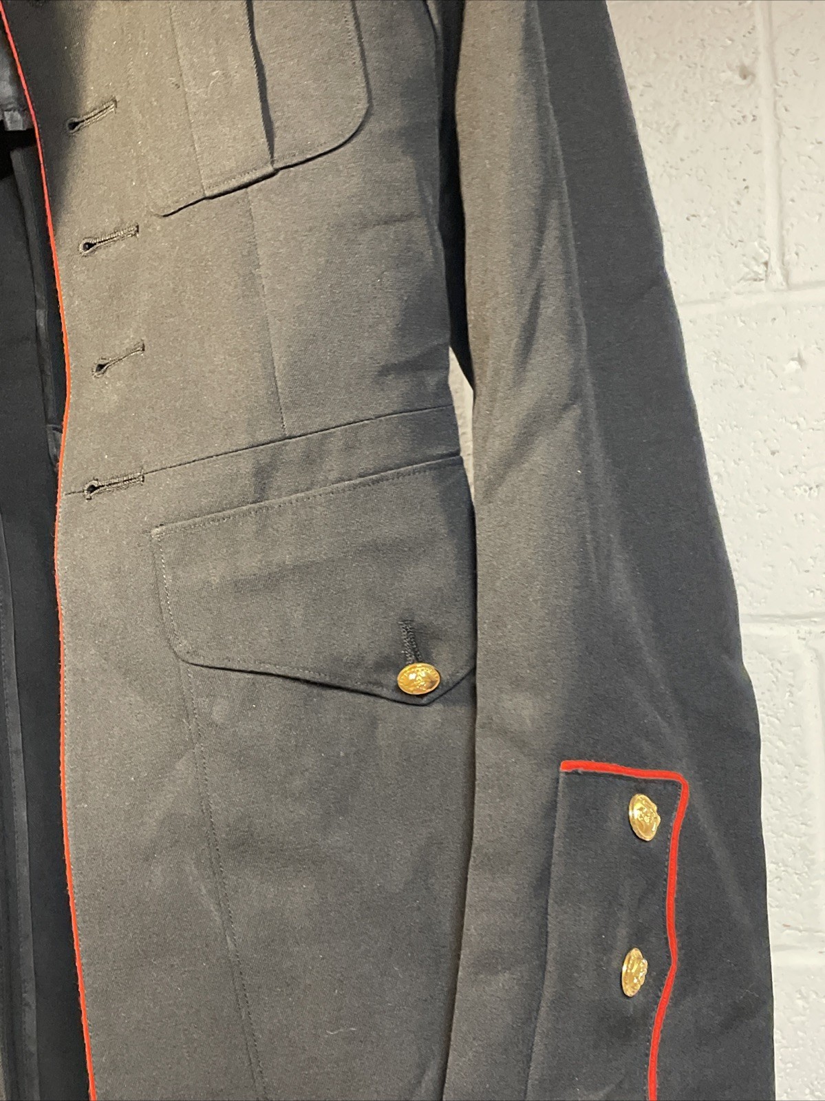 1989 USMC Uniform Dress Blue Jacket Coat MC Poly Wool Tunic Marines Size 35L NOS